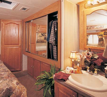 This 29 RL touring coach has a unique bedroom arrangement with lots of storage and closet space.
